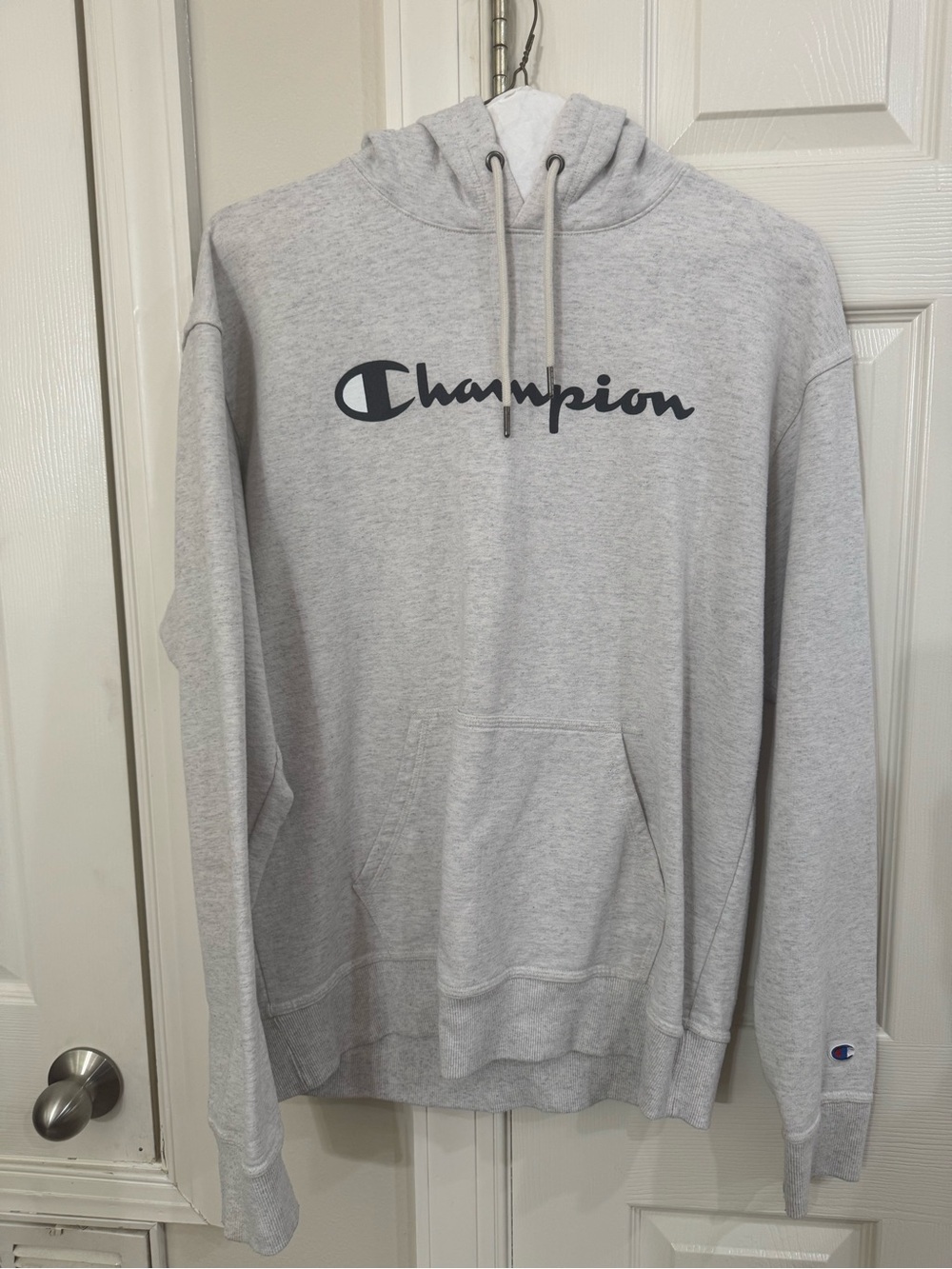 Champion Light Gray Pullover Hoodie with Script Logo